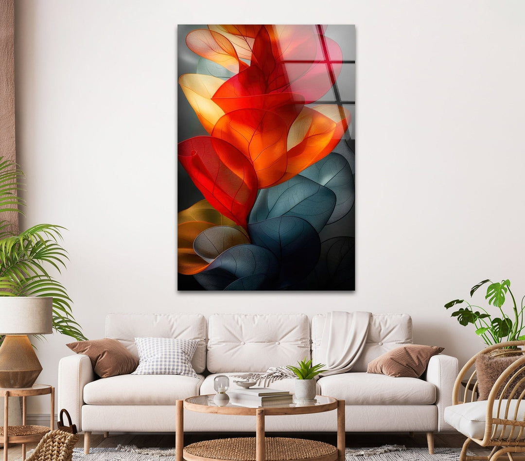 Abstract Red Floral Glass Wall Art, picture on glass wall art, photos printed on glass