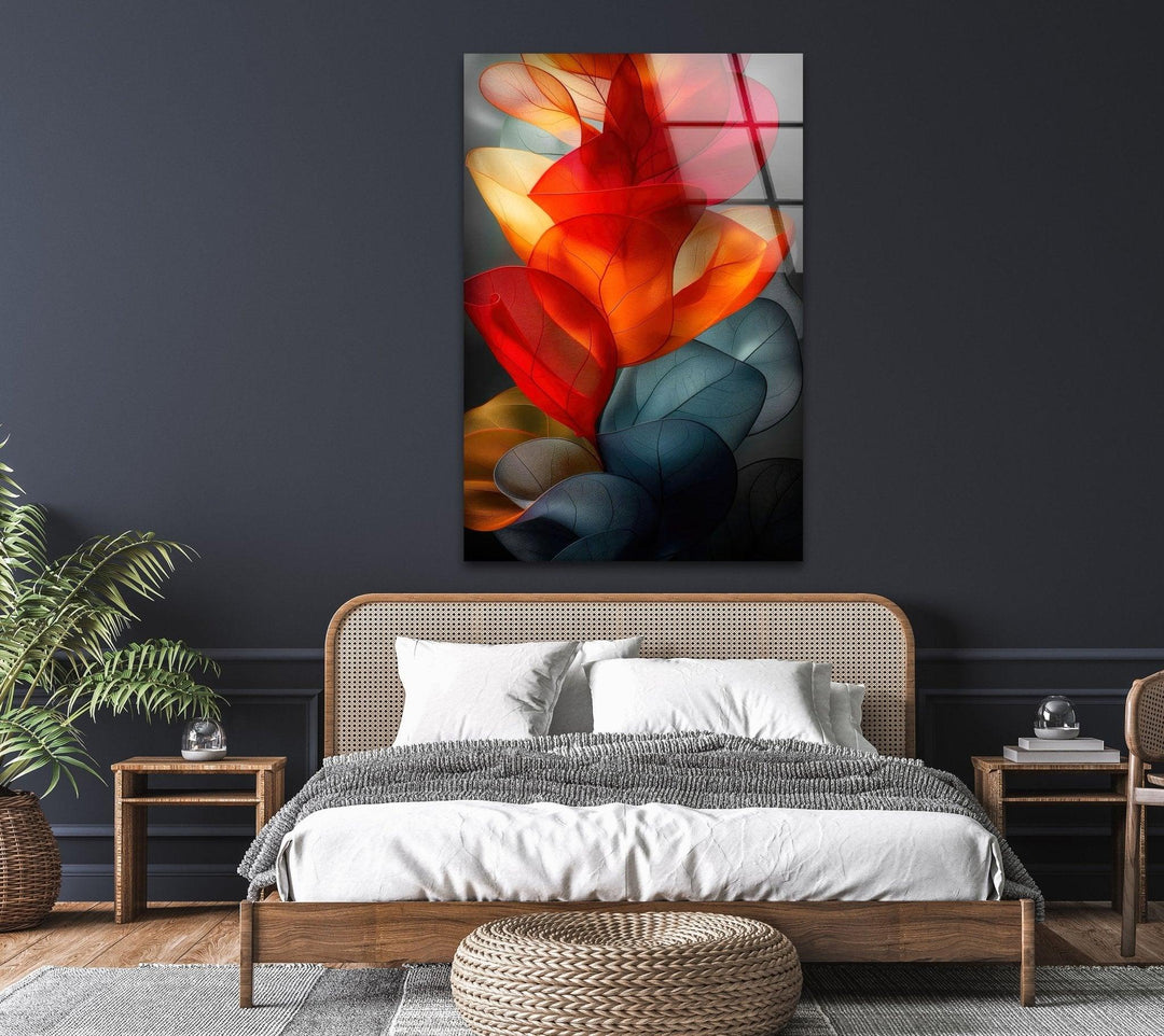 Abstract Red Floral Glass Wall Art, glass image printing, glass prints from photos