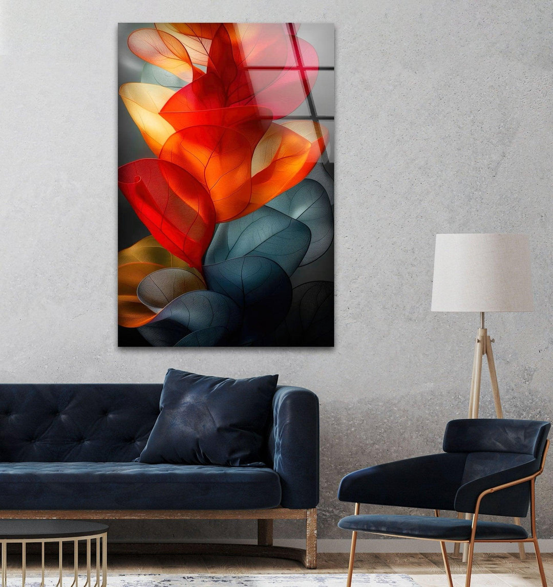 Abstract Red Floral Glass Wall Art, glass pictures for Wall, glass prints wall art