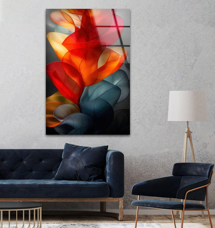 Abstract Red Floral Glass Wall Art, glass pictures for Wall, glass prints wall art