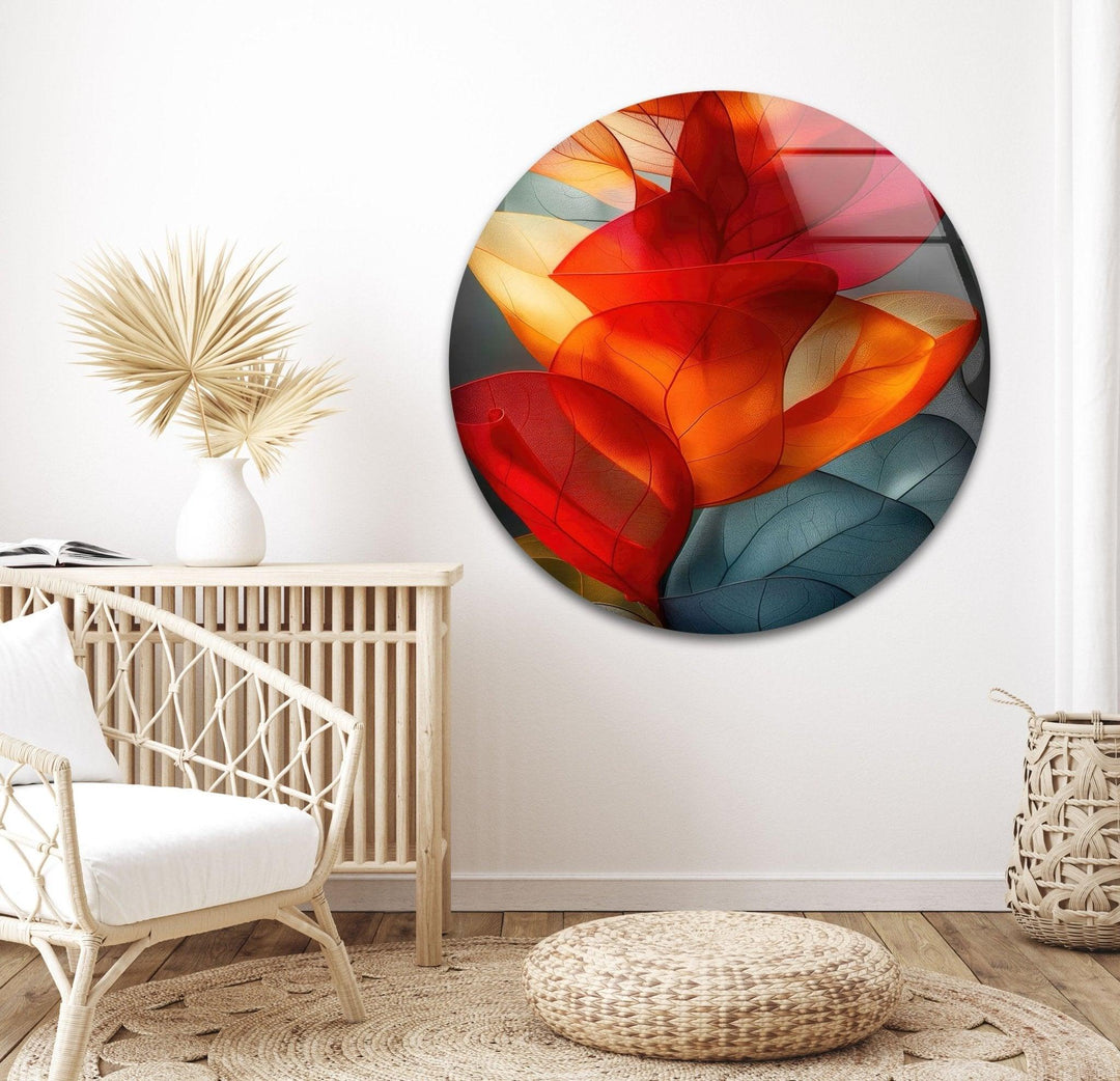 Abstract Red Floral Glass Wall Art, large glass photo prints, glass wall photos