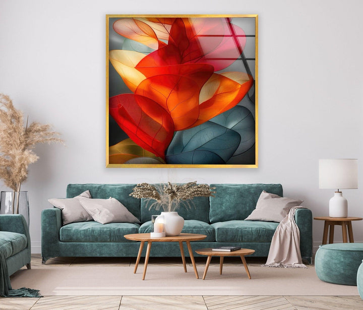 Abstract Red Floral Glass Wall Art, custom glass photo prints, large glass prints