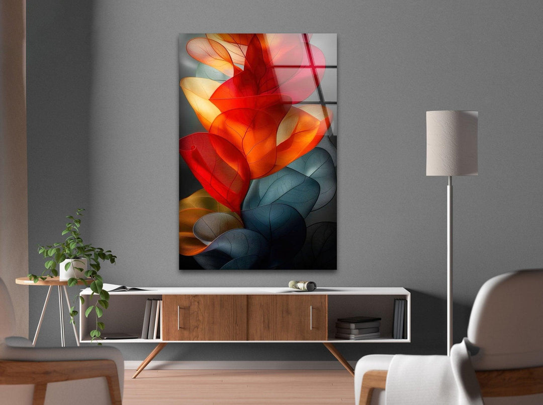 Abstract Red Floral Glass Wall Art, glass photo prints, glass picture prints