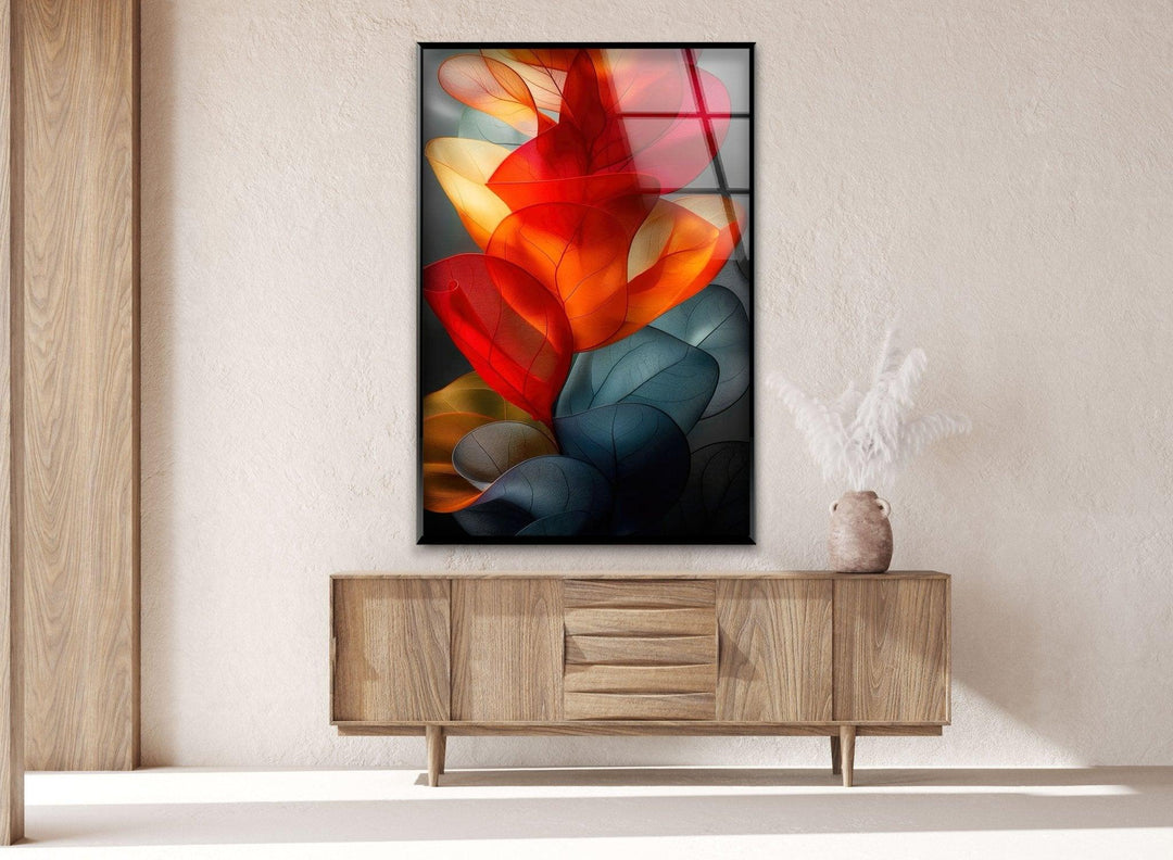 Abstract Red Floral Glass Wall Art, custom glass pictures, glass art prints