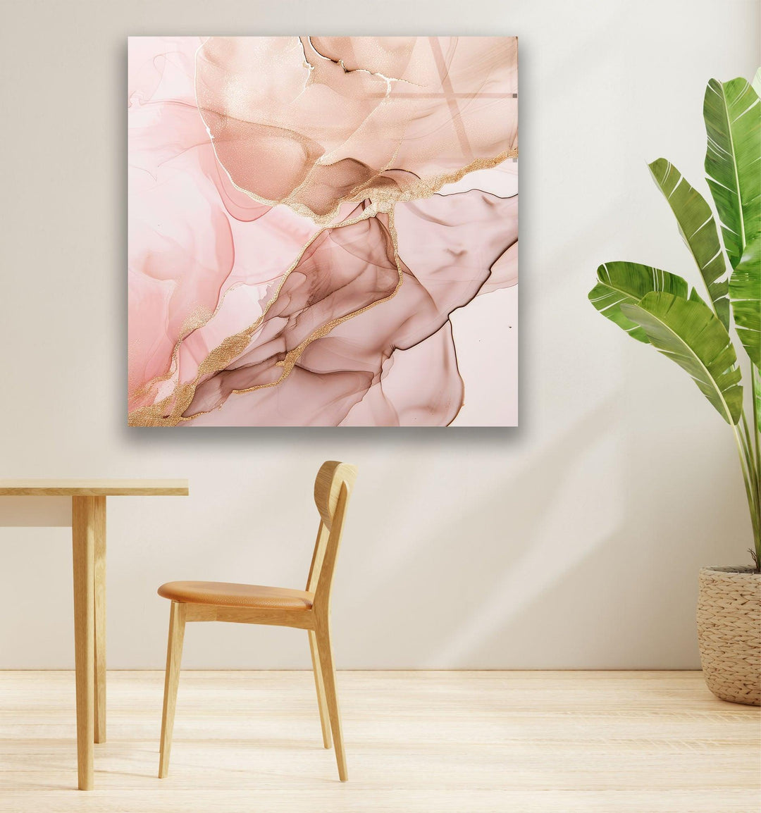 Abstract Pink Gold Alcohol ink Glass Wall Art