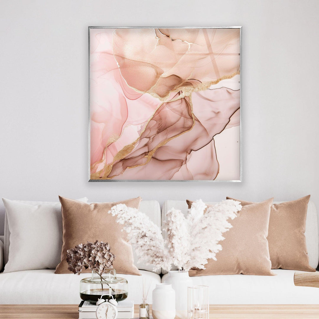 Abstract Rose Gold Alcohol ink Glass Wall Art