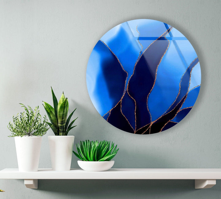 Abstract Round Black & Blue Glass Wall Art glass image printing, glass prints from photos
