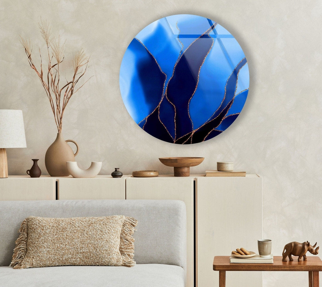 Abstract Round Black & Blue Glass Wall Art glass photo prints, glass picture prints
