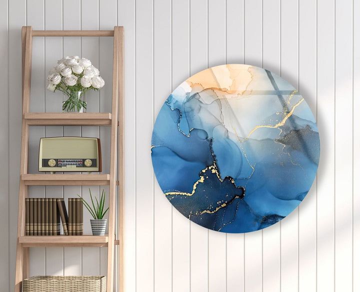 Abstract Round Blue Alcohol Ink Glass Wall Art large glass photo prints, glass wall photos
