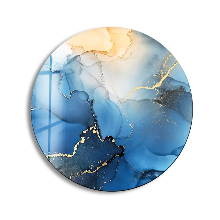 Abstract Round Blue Alcohol Ink Glass Wall Art print on glass, glass printed photos
