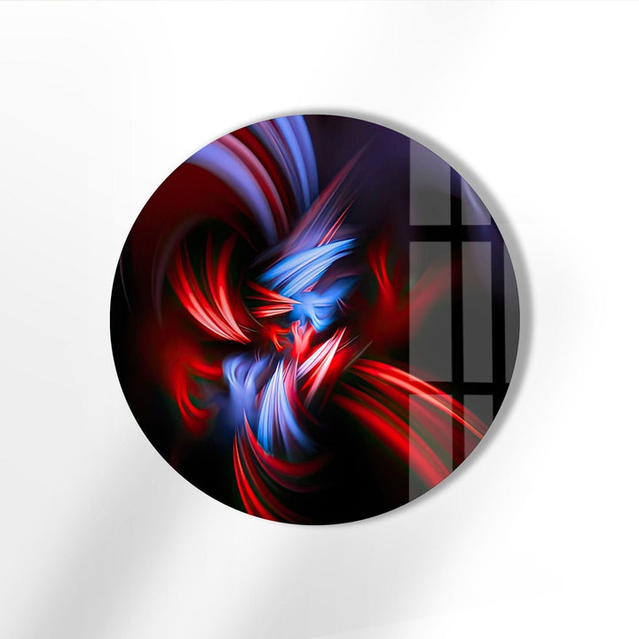 Abstract Round Blue & Red Glass Wall Art custom glass pictures, glass art prints
