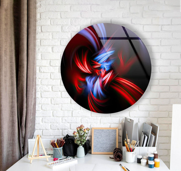 Abstract Round Blue & Red Glass Wall Art custom glass photo prints, large glass prints
