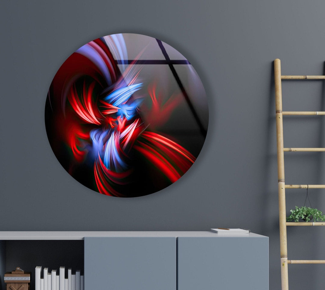 Abstract Round Blue & Red Glass Wall Art print on glass, glass printed photos
