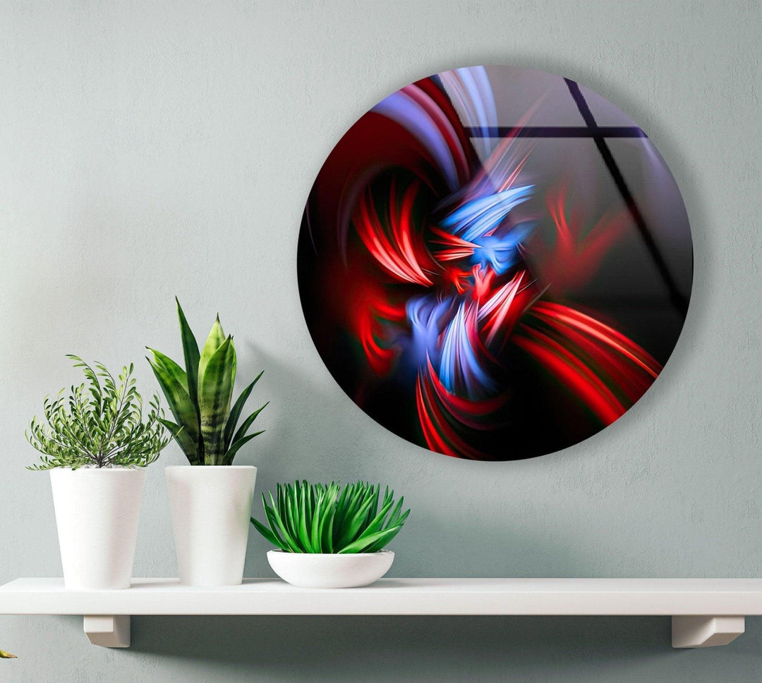 Abstract Round Blue & Red Glass Wall Art photo print on glass, prints on glass wall art
