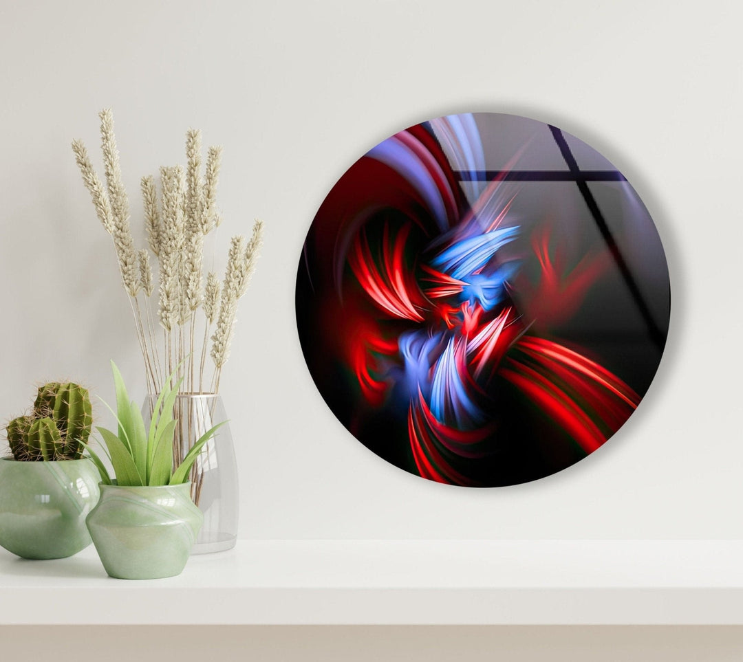 Abstract Round Blue & Red Glass Wall Art picture on glass wall art, photos printed on glass
