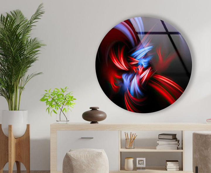 Abstract Round Blue & Red Glass Wall Art print picture on glass, Tempered Glass Wall Art
