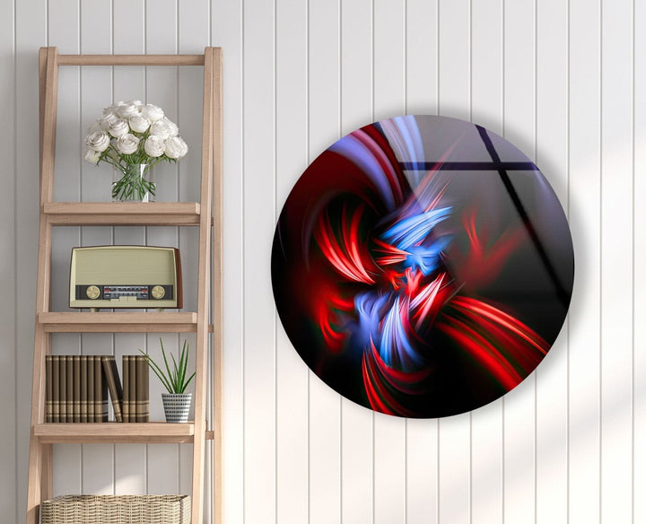 Abstract Round Blue & Red Glass Wall Art large glass photo prints, glass wall photos
