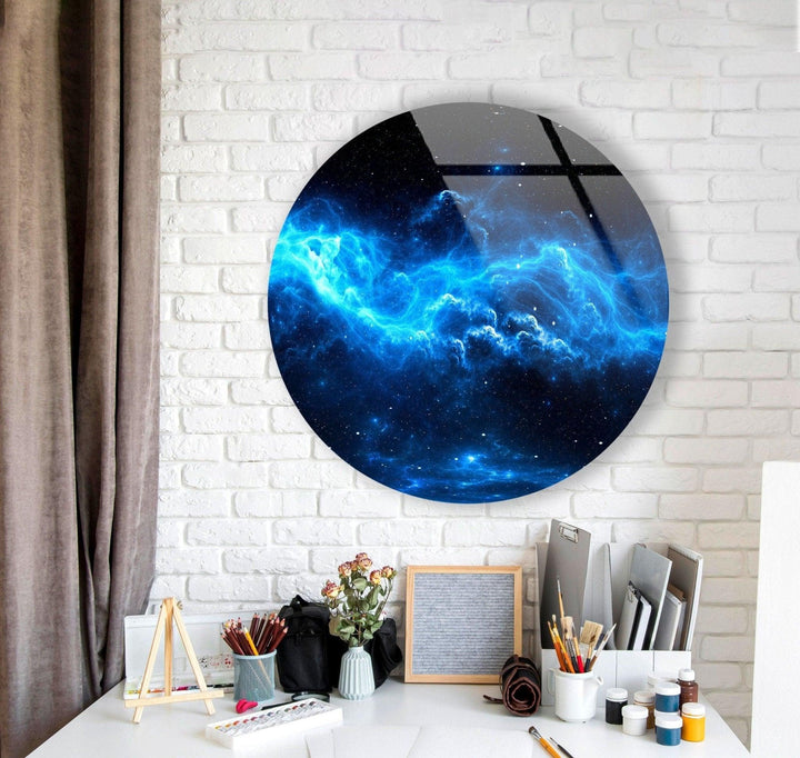 Abstract Round Blue Space Glass Wall Art print picture on glass, Tempered Glass Wall Art
