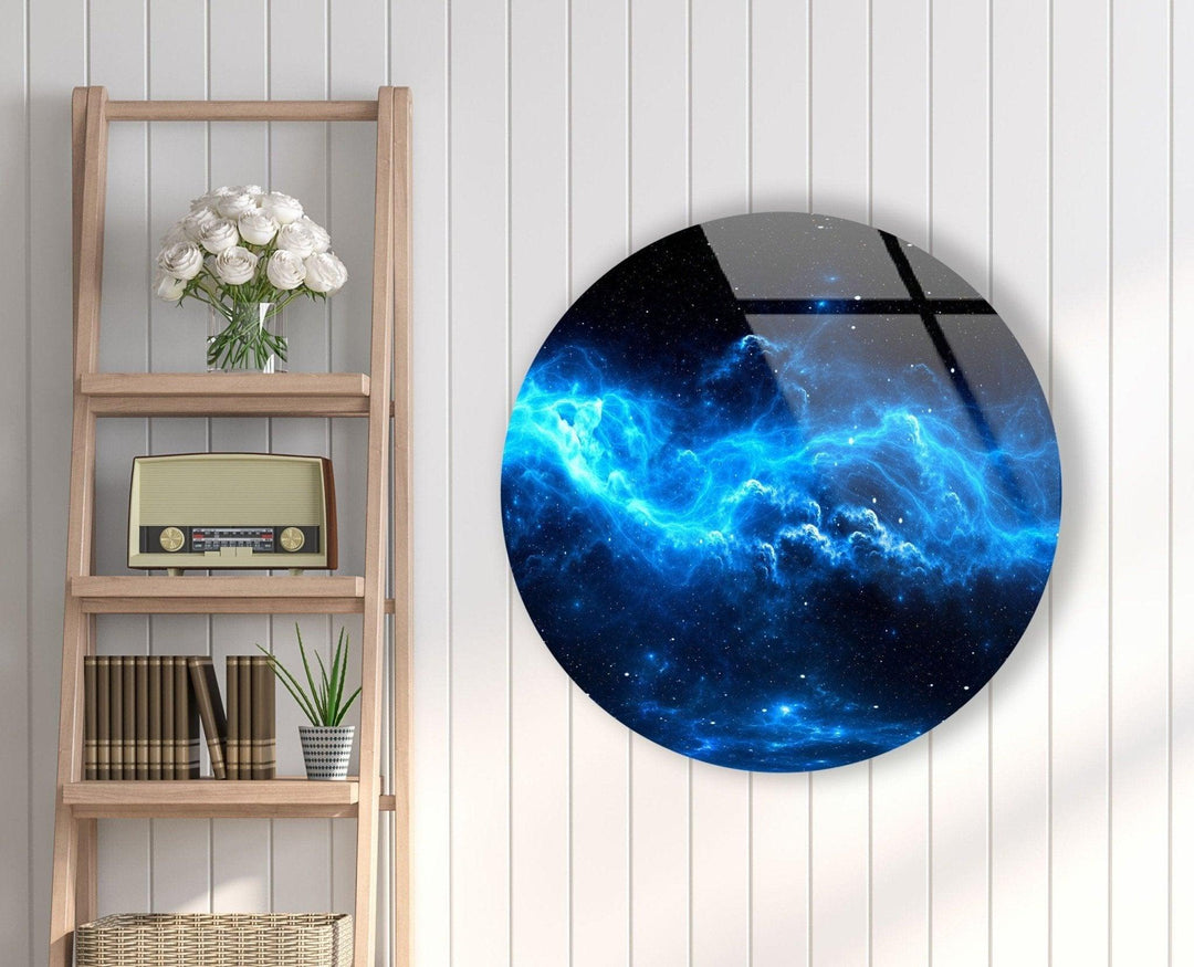 Abstract Round Blue Space Glass Wall Art Glass Printing Wall Art, Print photos on glass
