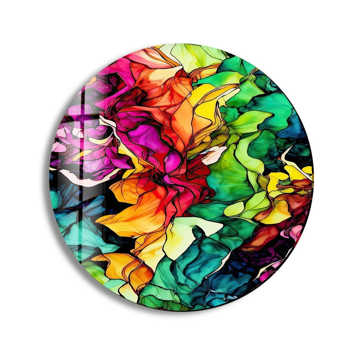 Abstract Round Colorful Oil Art Glass Wall Art glass art painting, glass art for the Wall
