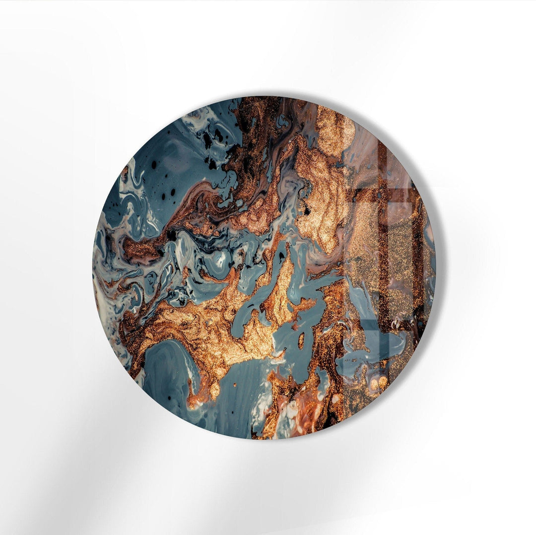 Abstract Round Copper Glass Wall Art glass art painting, glass art for the Wall
