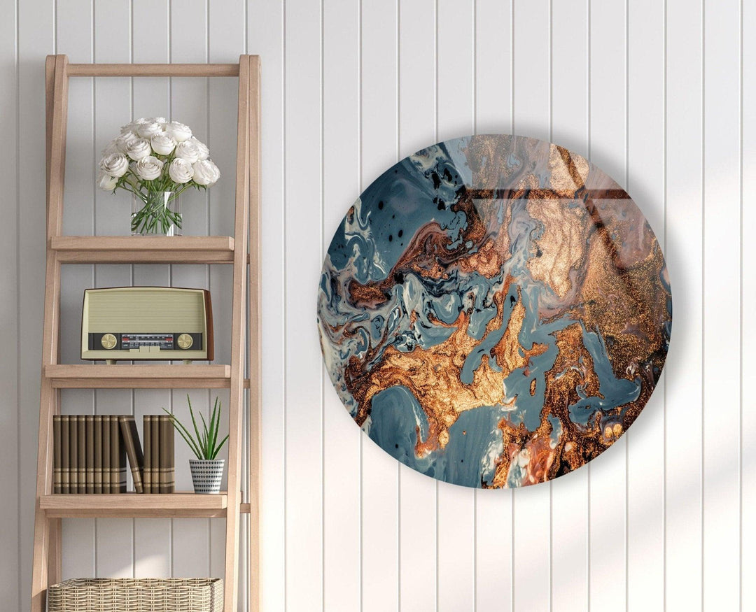 Abstract Round Copper Glass Wall Art glass pictures for Wall, glass prints wall art
