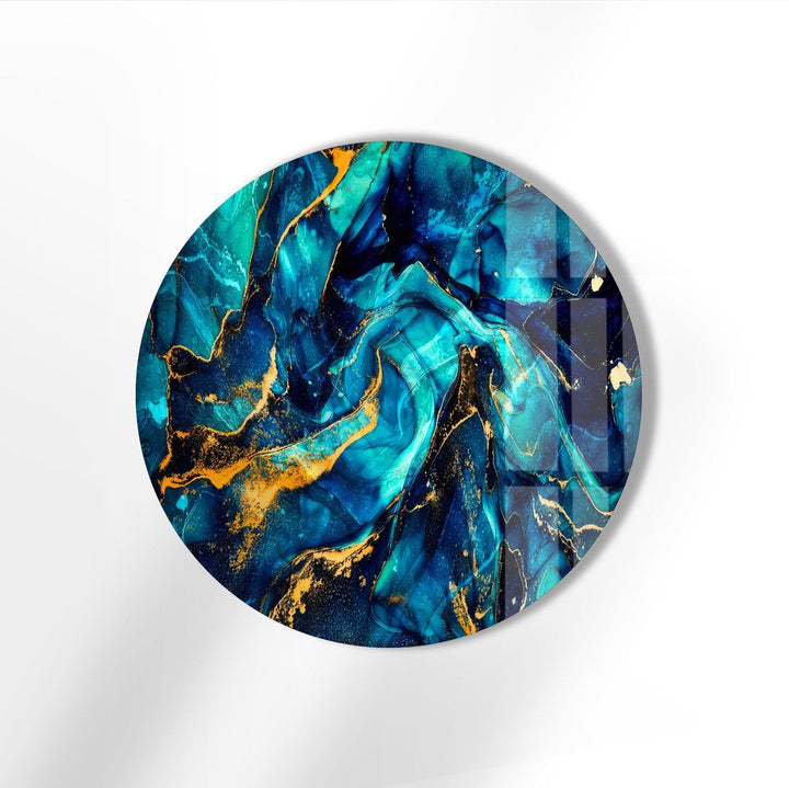 Abstract Round Dark Blue & Gold Glass Wall Art glass image printing, glass prints from photos
