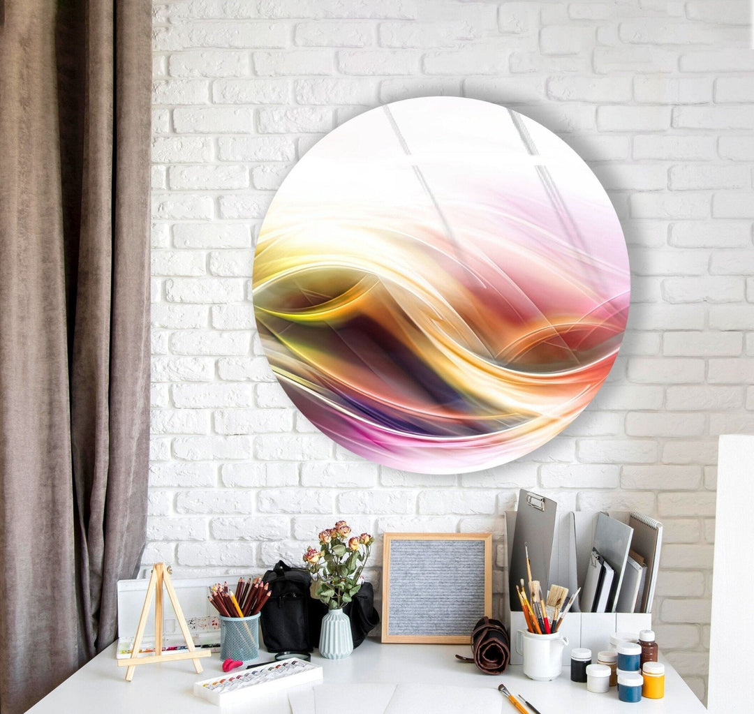 Abstract Round Elegant Light Color Glass Wall Art Glass Printing Wall Art, Print photos on glass
