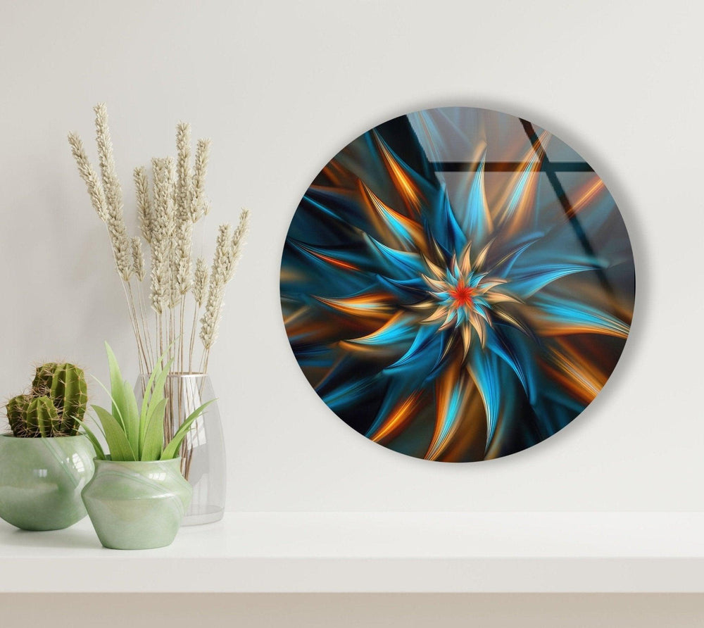 Abstract Round Fractal Blue Glass Wall Artglass photo prints, glass picture prints
