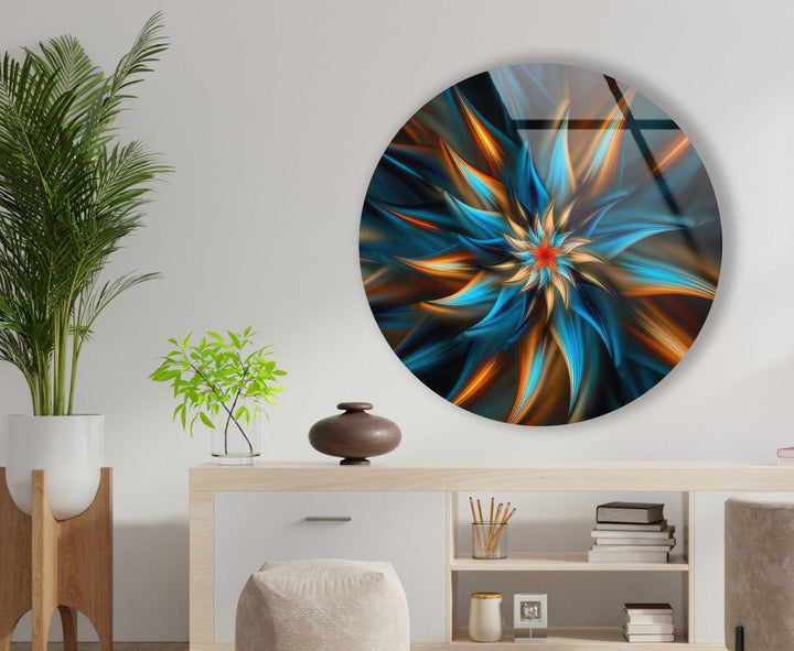 Abstract Round Fractal Blue Glass Wall Art custom glass pictures, glass art prints
