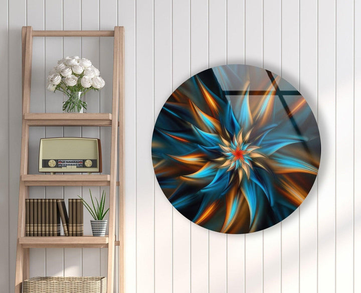 Abstract Round Fractal Blue Glass Wall Art glass pictures for Wall, glass prints wall art
