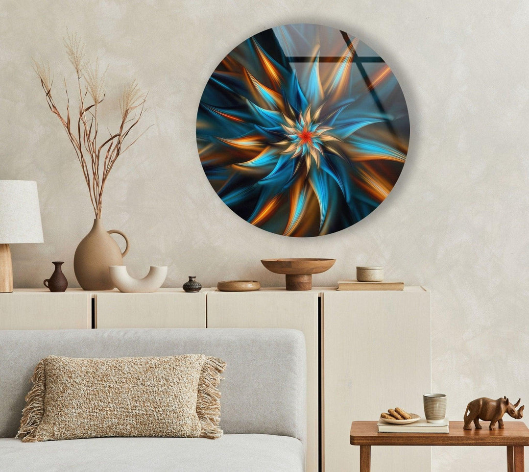 Abstract Round Fractal Blue Glass Wall Art large glass photo prints, glass wall photos
