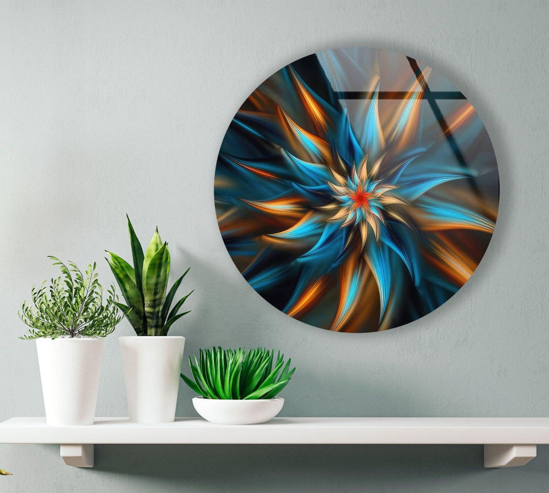 Abstract Round Fractal Blue Glass Wall Art custom glass photo prints, large glass prints
