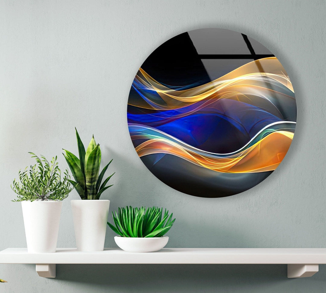 Abstract Round Gold Line Glass Wall Art large glass photo prints, glass wall photos
