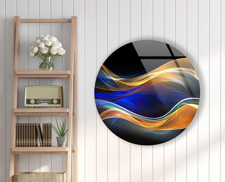 Abstract Round Gold Line Glass Wall Art glass image printing, glass prints from photos
