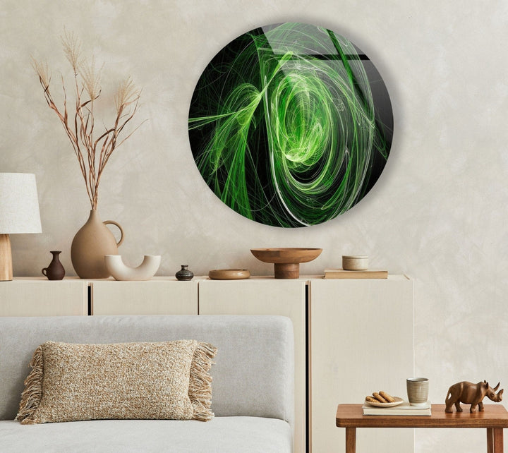 Abstract Round Green Glass Wall Art print picture on glass, Tempered Glass Wall Art
