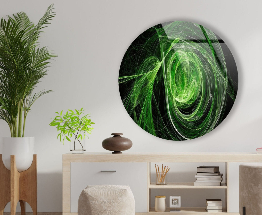 Abstract Round Green Glass Wall Art print on glass, glass printed photos
