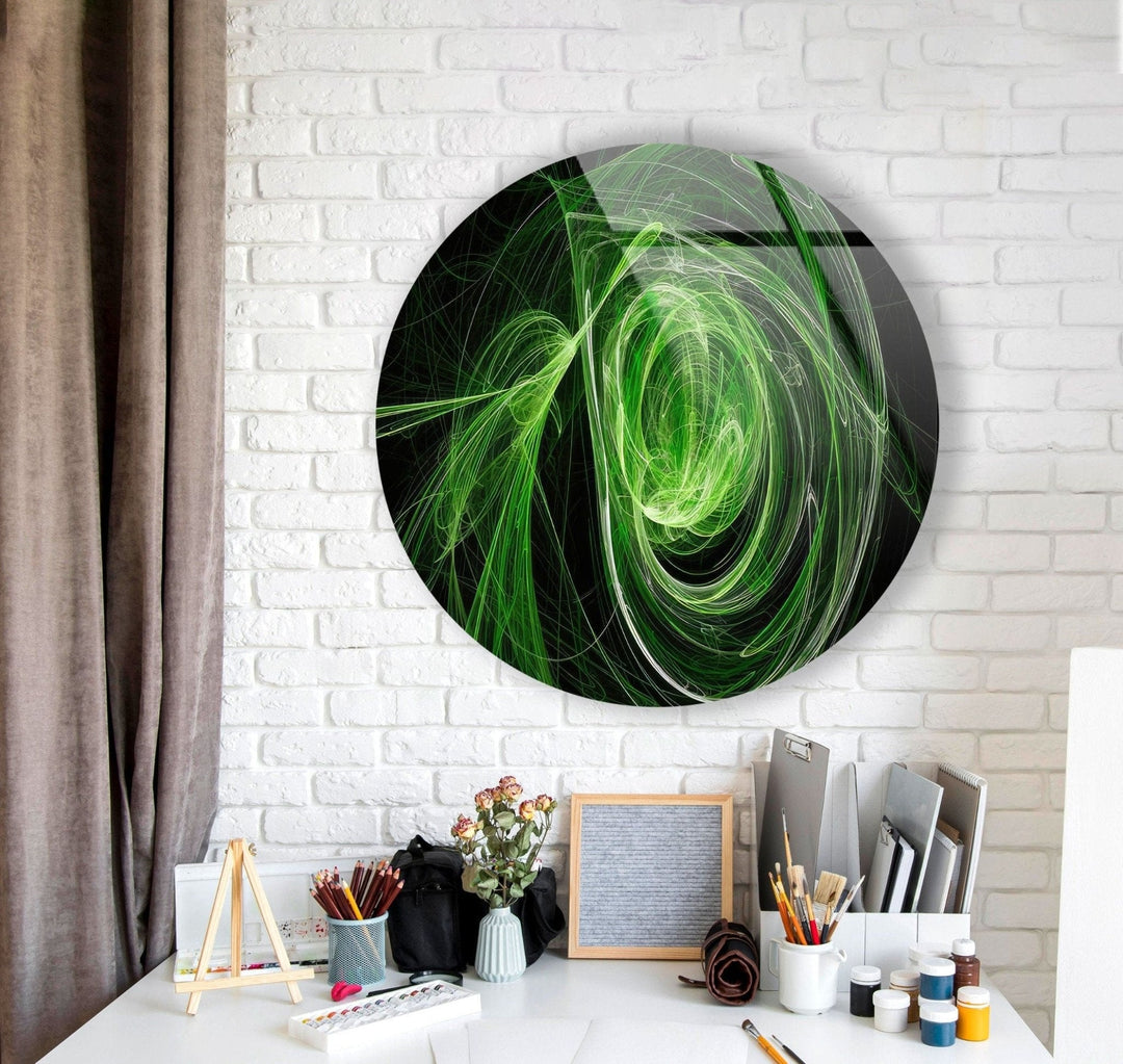 Abstract Round Green Glass Wall Art glass pictures for Wall, glass prints wall art
