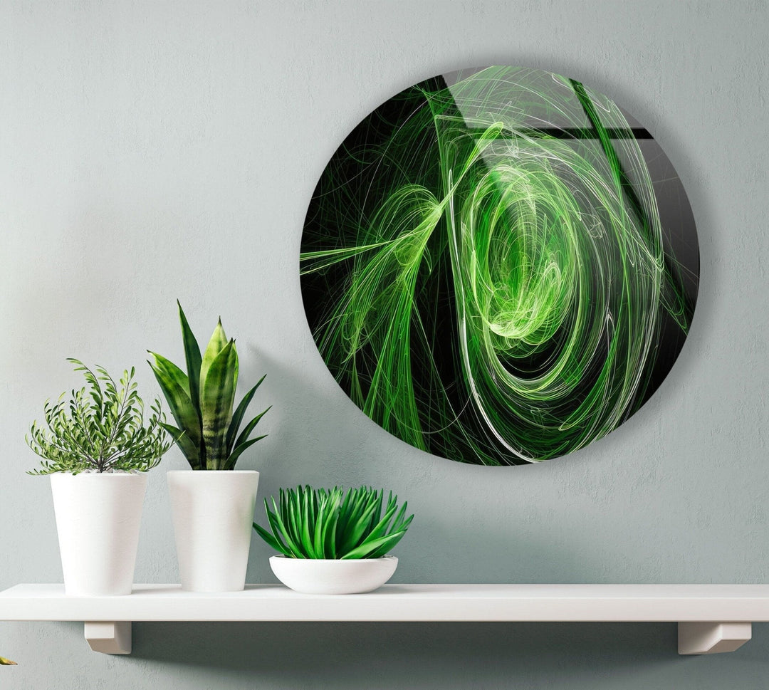 Abstract Round Green Glass Wall Art Glass Printing Wall Art, Print photos on glass
