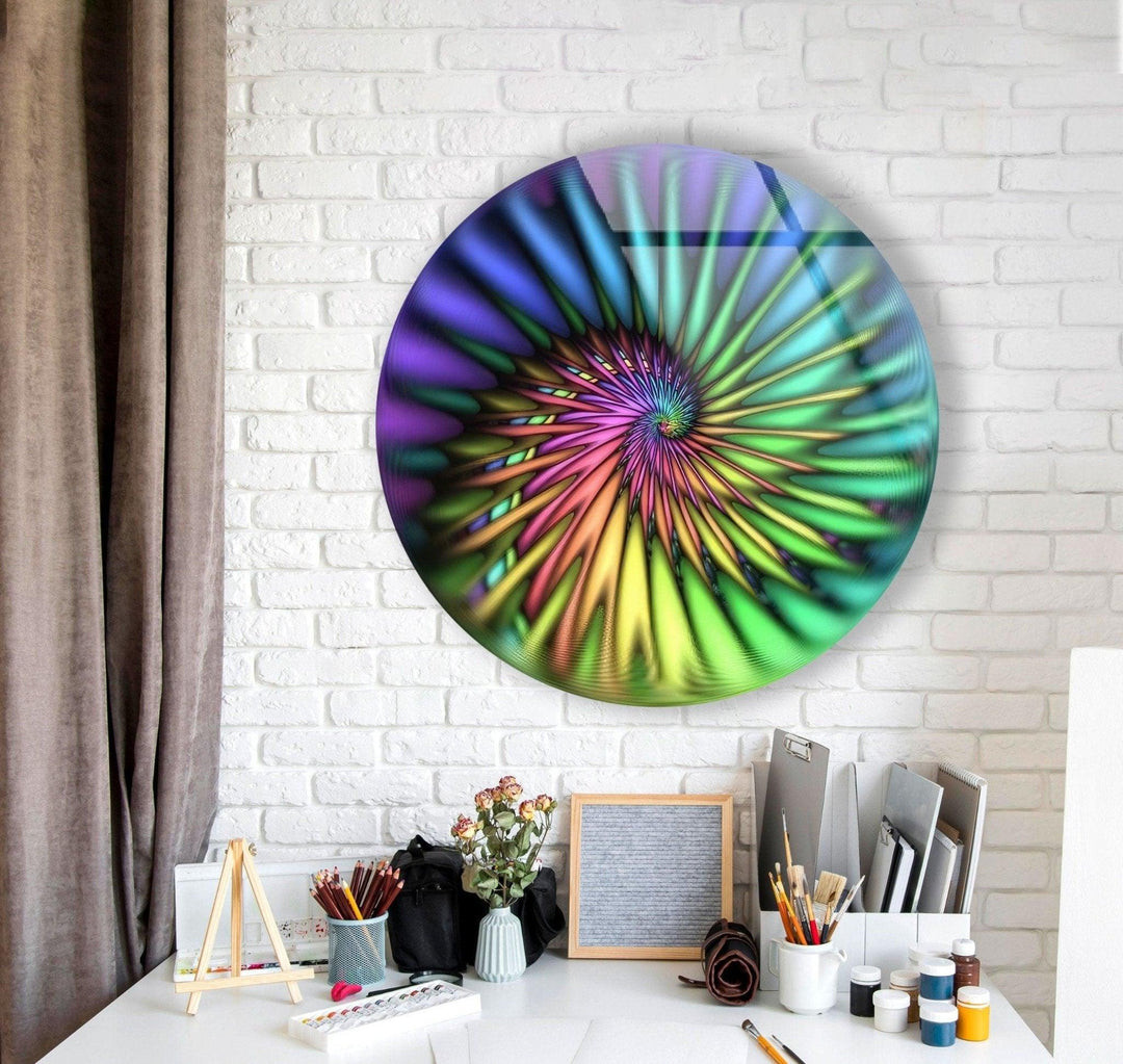 Abstract Round Green Spiral Glass Wall Art glass pictures for Wall, glass prints wall art
