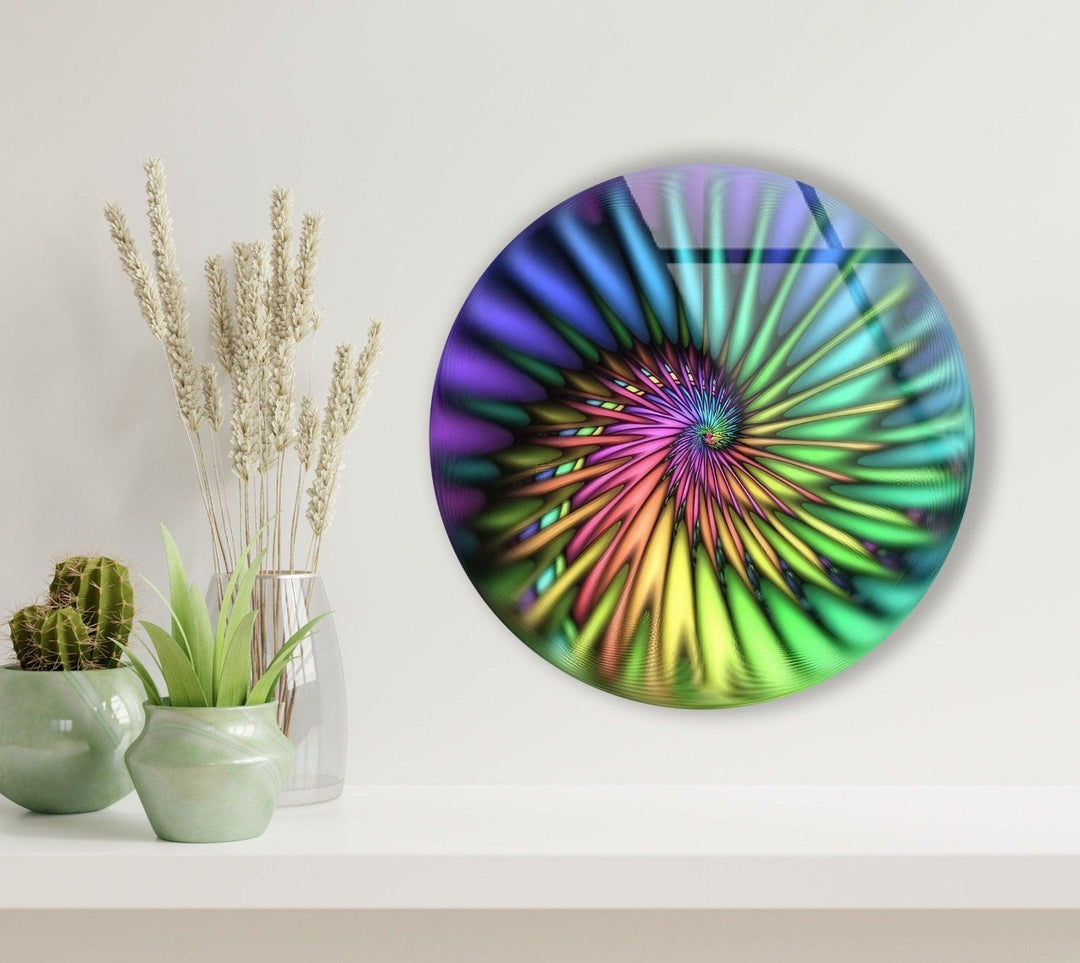 Abstract Round Green Spiral Glass Wall Art large glass photo prints, glass wall photos
