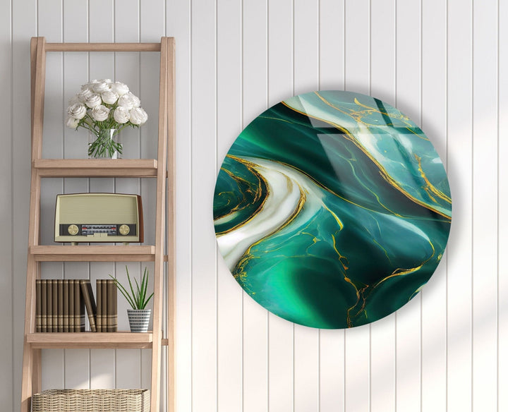 Abstract Round Green & White Glass Wall Art large glass photo prints, glass wall photos
