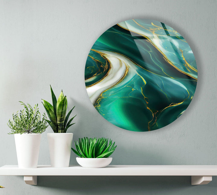 Abstract Round Green & White Glass Wall Art photo print on glass, prints on glass wall art
