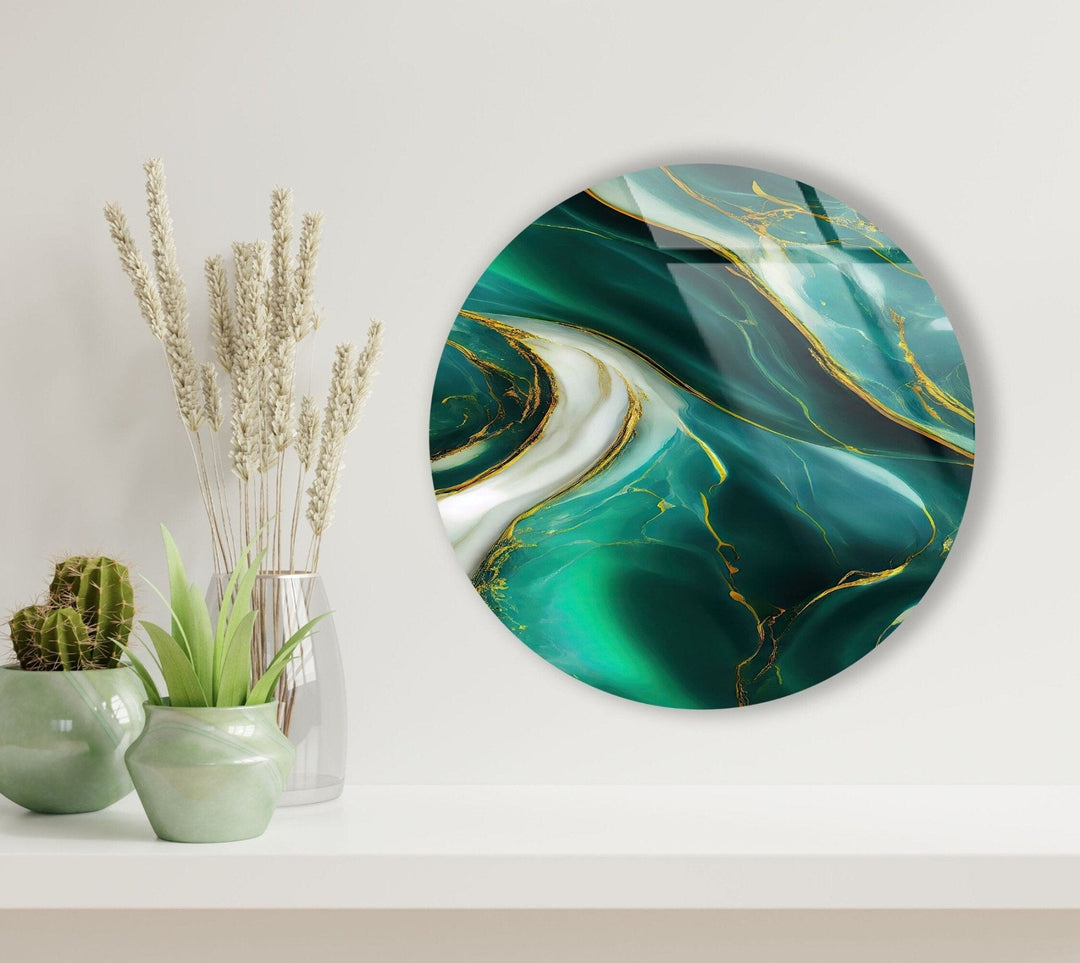 Abstract Round Green & White Glass Wall Art glass image printing, glass prints from photos
