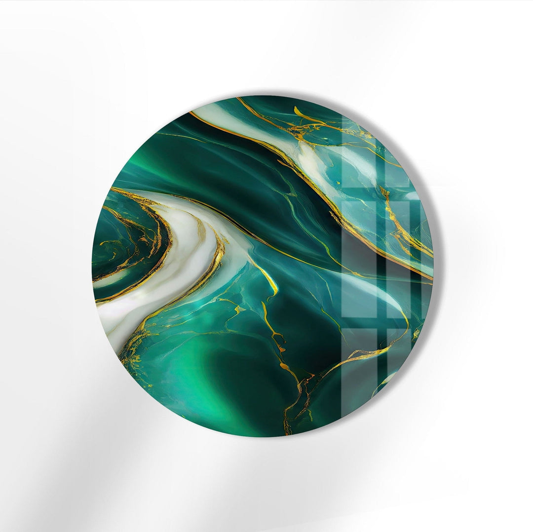 Abstract Round Green & White Glass Wall Art glass photo prints, glass picture prints
