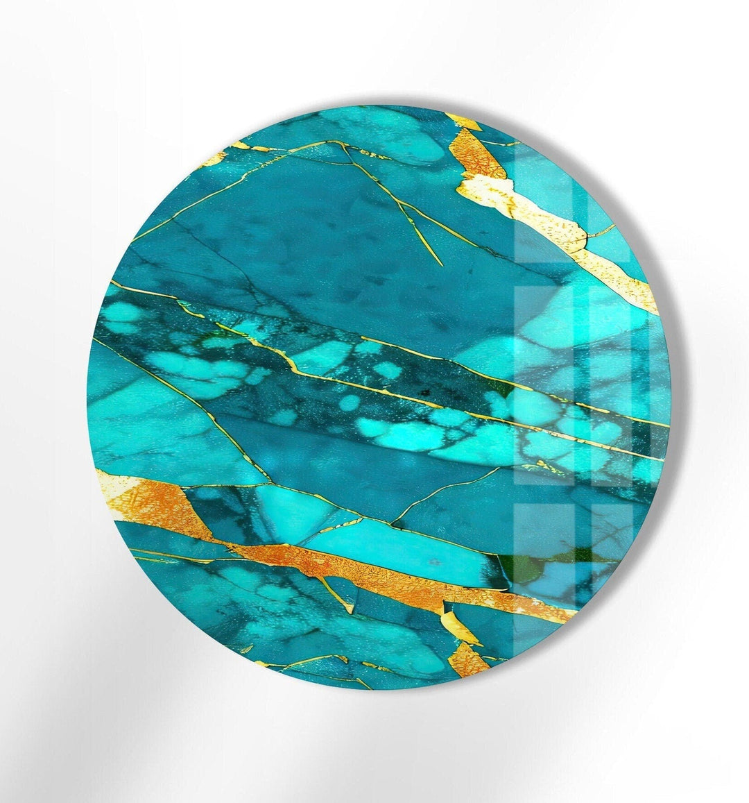 Abstract Round Light Blue & Gold Glass Wall Art stained glass wall art, stained glass wall decor
