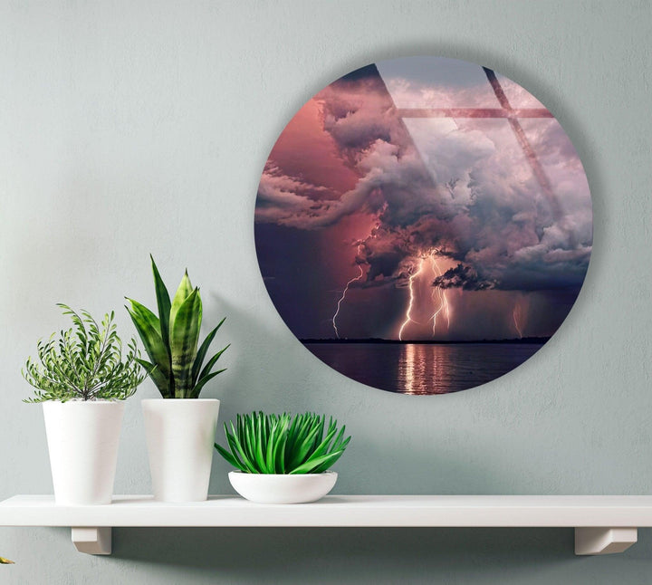 Abstract Round Lightning Glass Wall Art print on glass, glass printed photos
