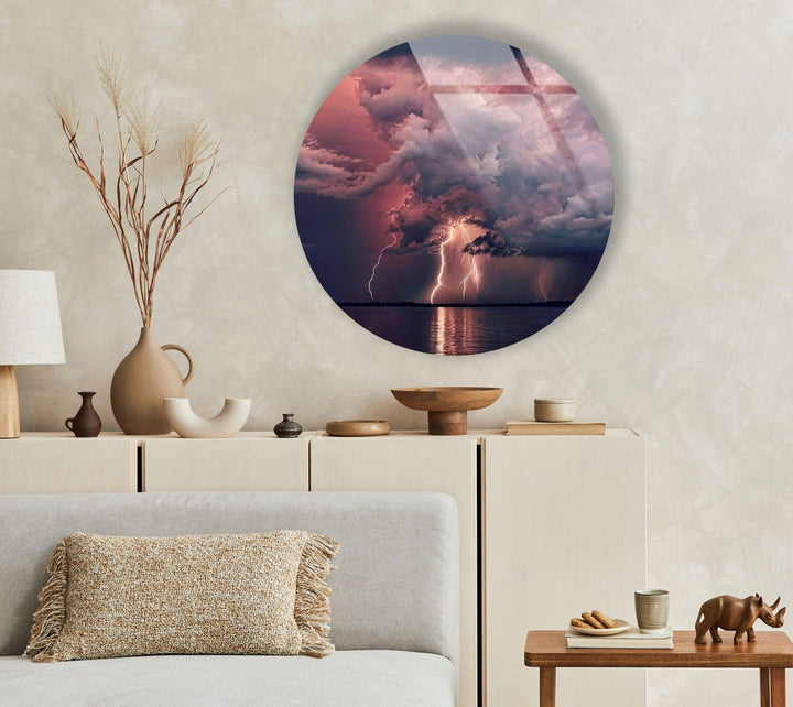 Abstract Round Lightning Glass Wall Art custom glass photo prints, large glass prints
