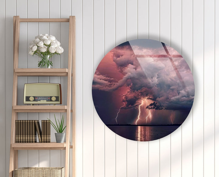 Abstract Round Lightning Glass Wall Art print picture on glass, Tempered Glass Wall Art
