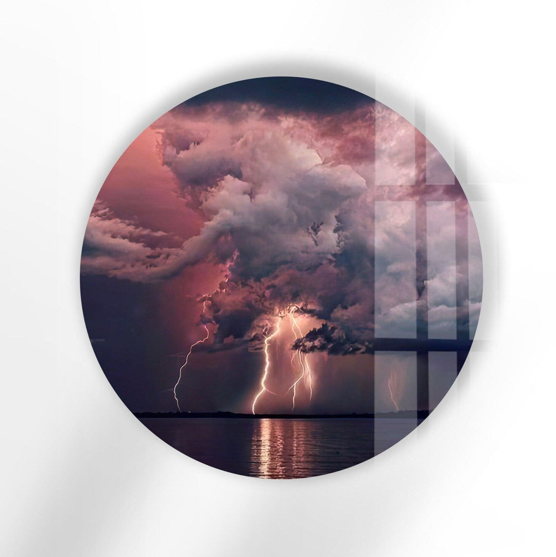 Abstract Round Lightning Glass Wall Art picture on glass wall art, photos printed on glass
